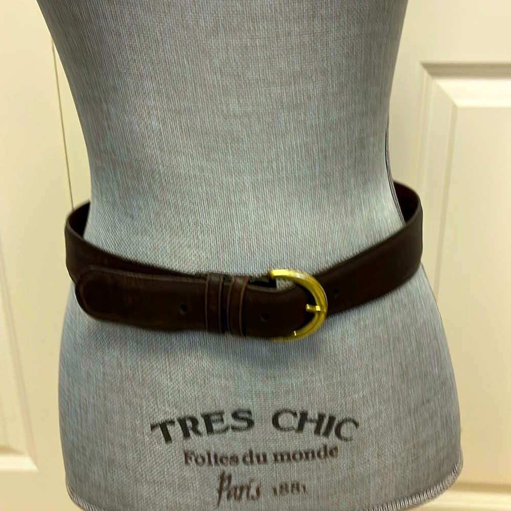 Black leather COACH belt 35in with brass buckle